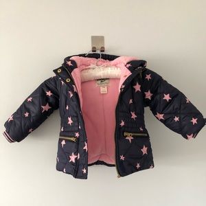 18m winter coat. Blue with pink stars.